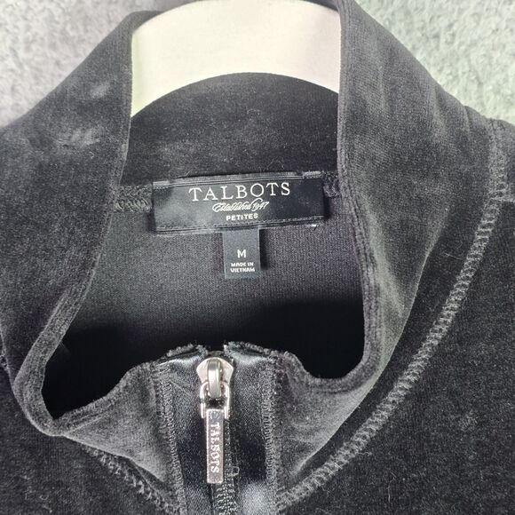 Talbots Petites Black Velvet Zip Jacket PM Stretch Machine Wash Classic Fit Soft - Picture 8 of 16